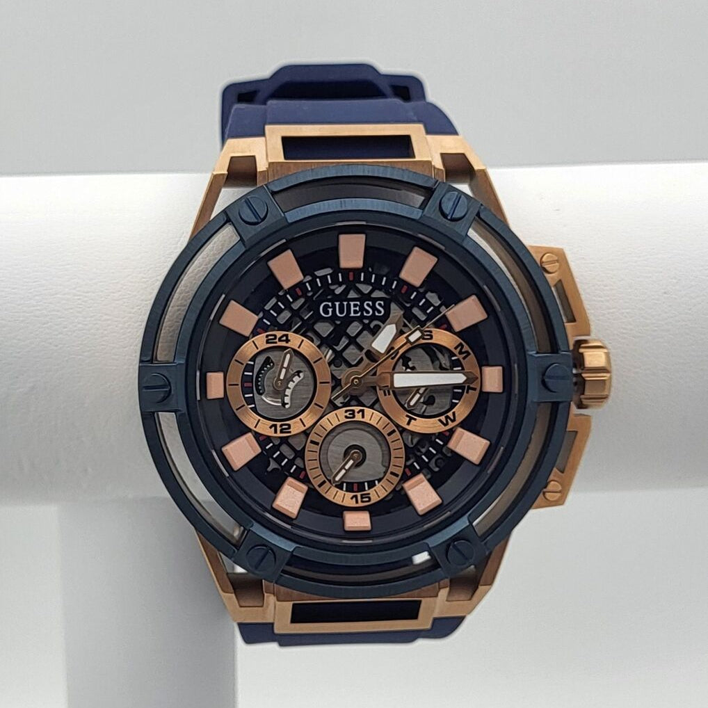 Guess Matrix Multifunction Blue Dial Blue Rubber Strap Watch for Men - GW0423G4