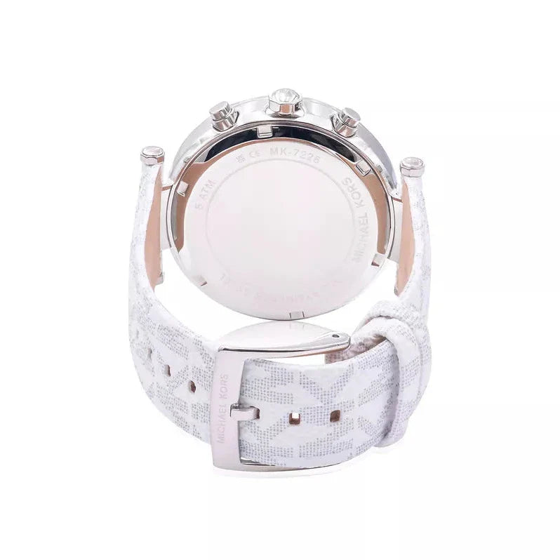 Shop Authentic Michael Kors Parker Chronograph White Dial White Leather Strap Watch For Women - MK7226 - Luxxuri