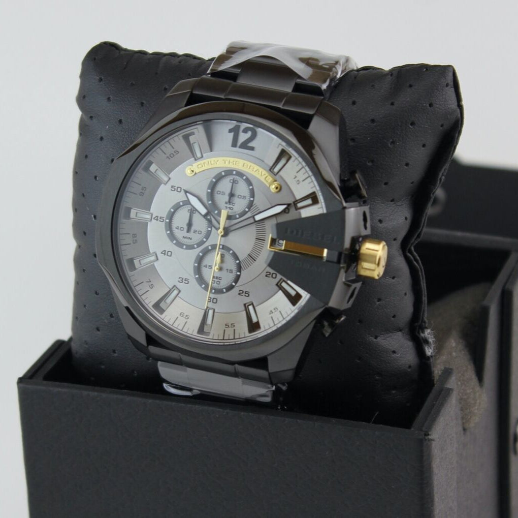  Shop Authentic Diesel Mega Chief Chronograph Grey Dial Black Steel Strap Watch For Men - DZ4479 - Luxxuri