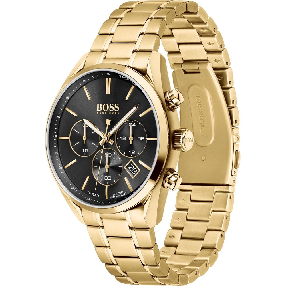  Shop Authentic Hugo Boss Champion Black Dial Gold Steel Strap Watch for Men - 1513848 - Luxxuri