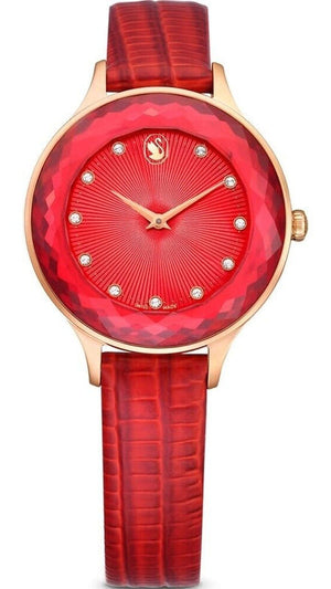  Shop Authentic Swarovski Octea Nova Quartz Red Dial Red Leather Strap Watch for Women - 5650002 - Luxxuri