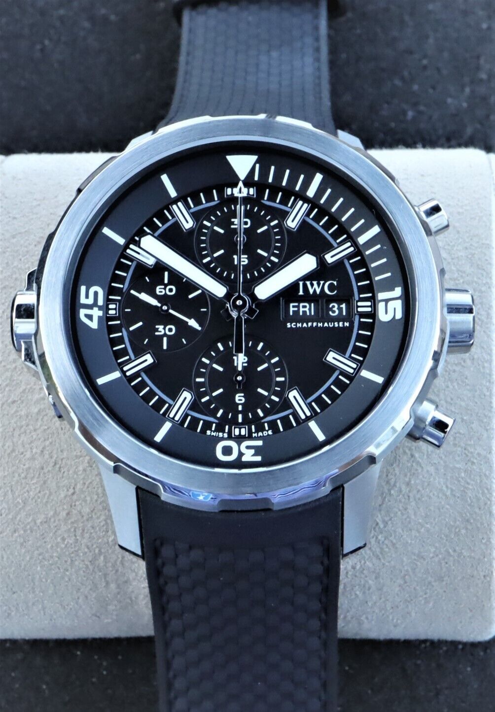  Shop Authentic IWC Aquatimer Chronograph Black Dial Black Leather Strap Watch for Men - IW376803 - Luxxuri