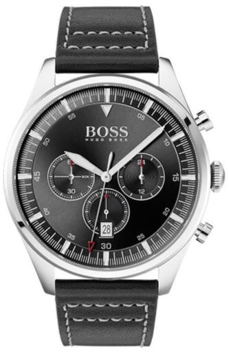  Shop Authentic Hugo Boss Pioneer Chronograph Black Dial Black Leather Strap Watch For Men - 1513708 - Luxxuri