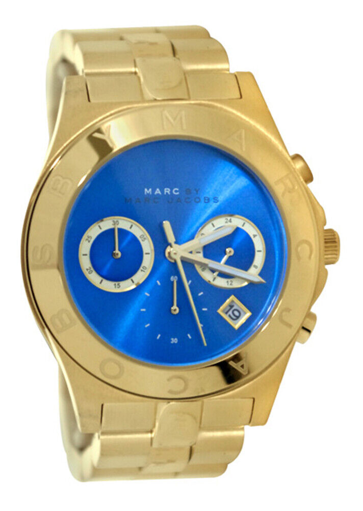  Shop Authentic Marc Jacobs Blade Chronograph Blue Dial Gold Steel Strap Watch for Women - MBM3307 - Luxxuri