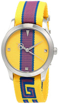  Shop Authentic Gucci G Timeless Quartz Yellow & Purple Dial Yellow & Purple NATO Strap Watch For Men - YA1264069 - Luxxuri