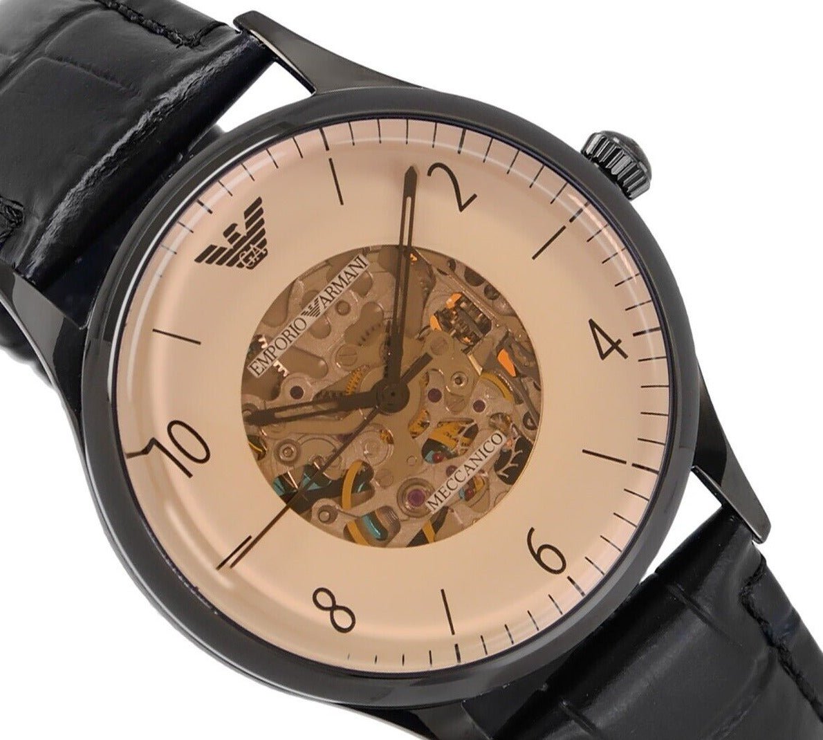  Shop Authentic Emporio Armani Meccanico White Dial Black Leather Strap Watch For Men - AR1923 - Luxxuri