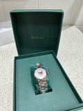  Shop Authentic Gucci G Timeless Quartz Mother of Pearl Pink Dial Silver Steel Strap Watch For Women - YA1265013 - Luxxuri