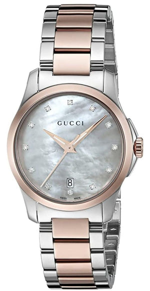  Shop Authentic Gucci G Timeless Diamonds Mother of Pearl Dial Two Tone Steel Strap Watch For Women - YA126544 - Luxxuri
