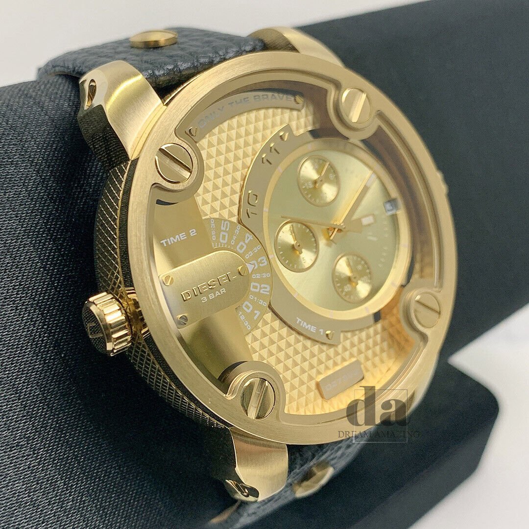  Shop Authentic Diesel Mr Daddy Gold Dial Black Leather Strap Watch For Men - DZ7363 - Luxxuri