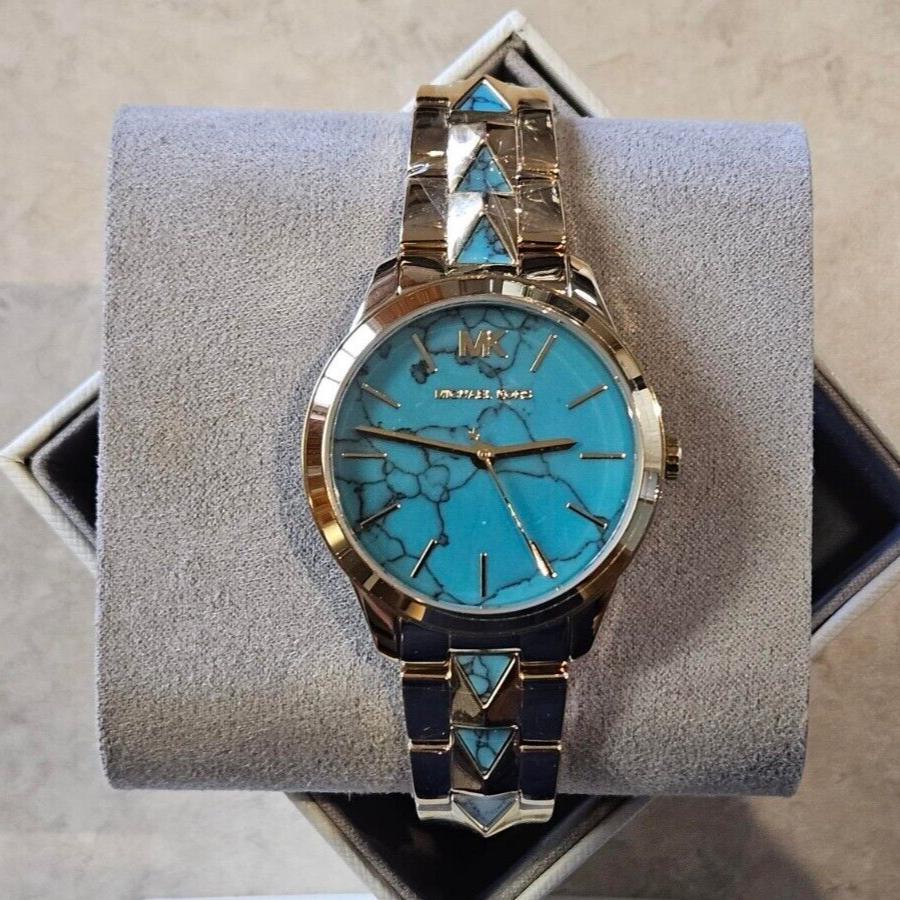  Shop Authentic Michael Kors Petite Runway Mercer Blue Dial Gold Steel Strap Watch For Women - MK6673 - Luxxuri