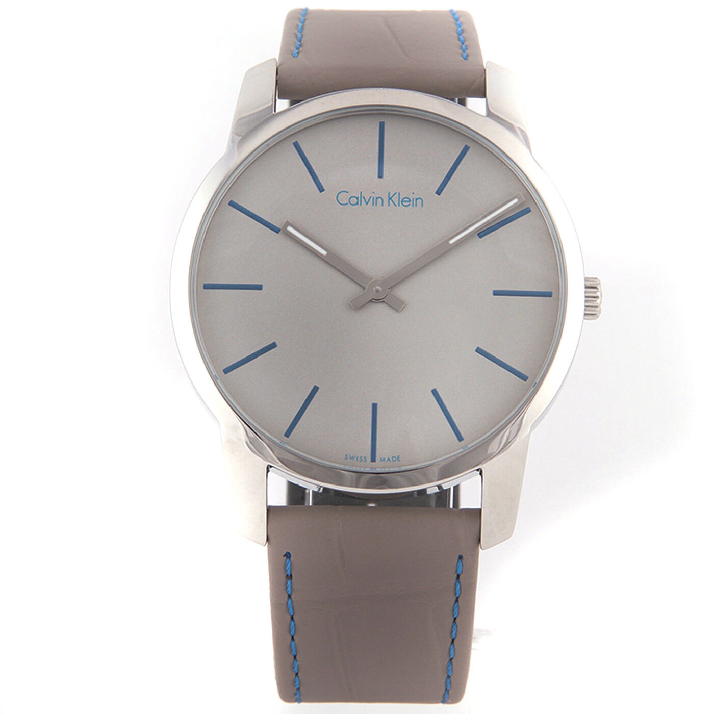  Shop Authentic Calvin Klein City Silver Dial Grey Leather Strap Watch for Men - K2G211Q4 - Luxxuri