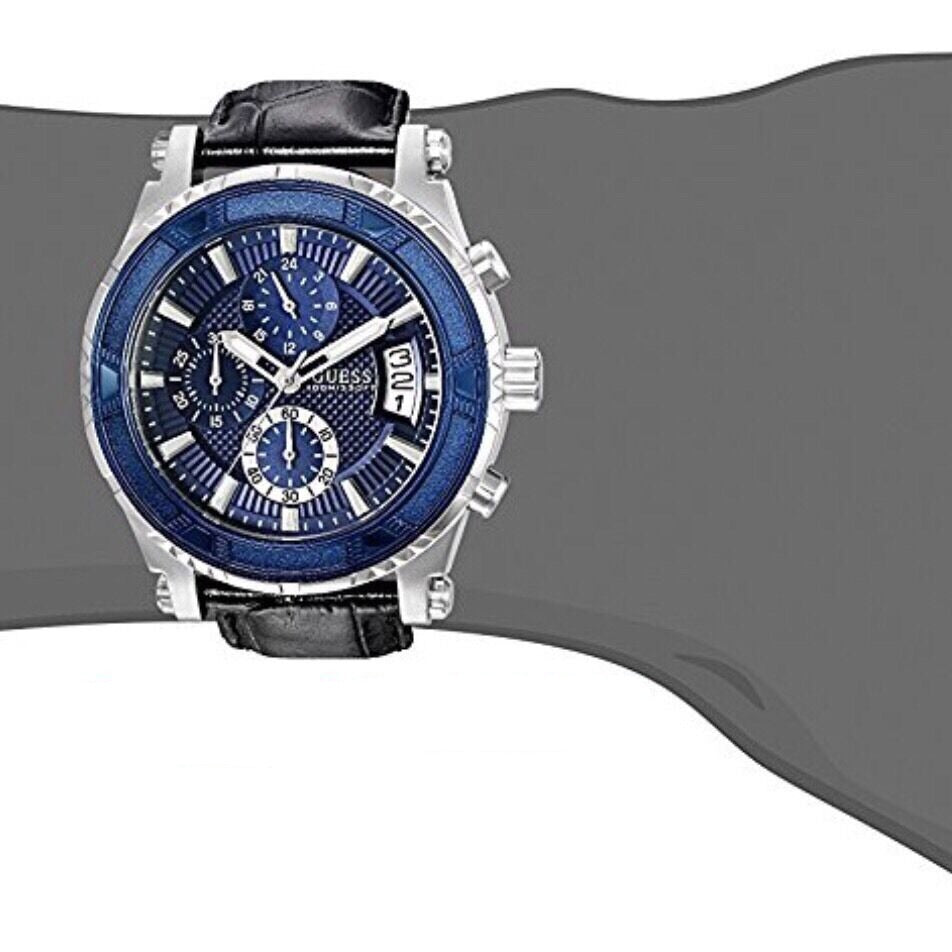  Shop Authentic Guess Pinnacle Chronograph Quartz Blue Dial Black Leather Strap Watch For Men - W0673G4 - Luxxuri