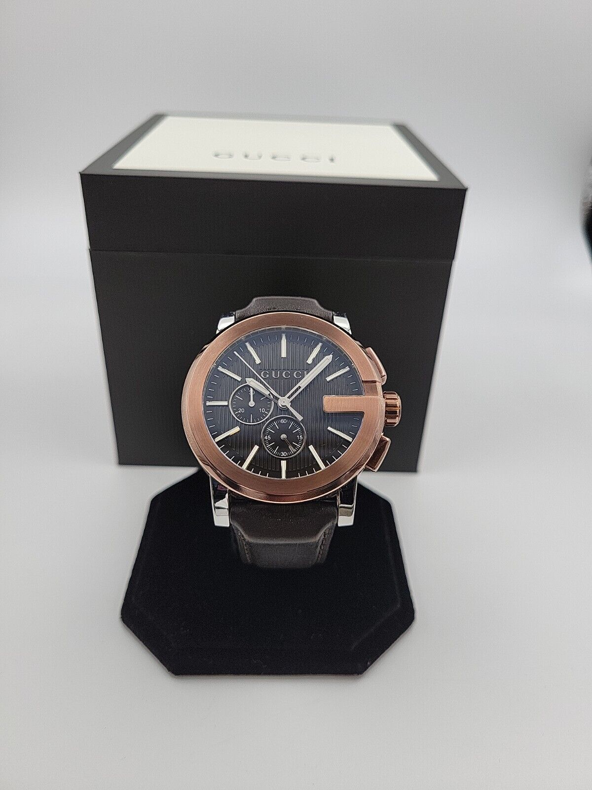  Shop Authentic Gucci G Chrono Black Dial Brown Leather Strap Watch For Men - YA101202 - Luxxuri