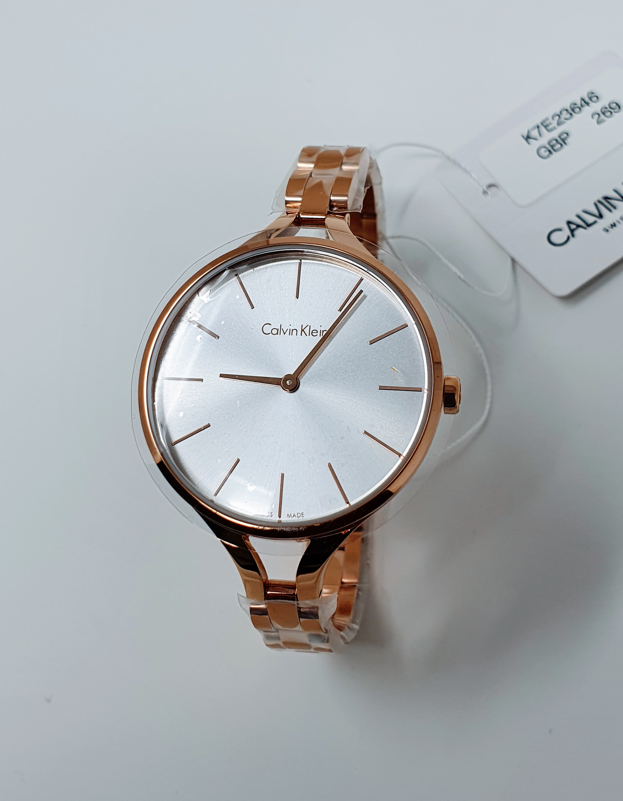  Shop Authentic Calvin Klein Graphic Silver Dial Rose Gold Steel Strap Watch for Women - K7E23646 - Luxxuri
