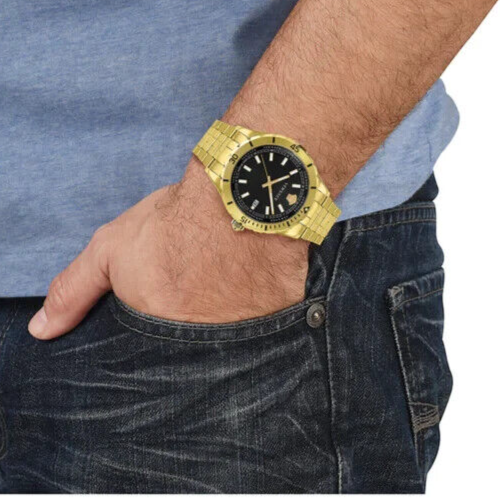  Shop Authentic Versace Hellenyium Quartz Black Dial Gold Steel Strap Watch For Men - VE3A00820 - Luxxuri