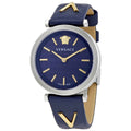 Shop Authentic Versace V-Twist Quartz Blue Dial Blue Leather Strap Watch for Women - VELS00119 - Luxxuri