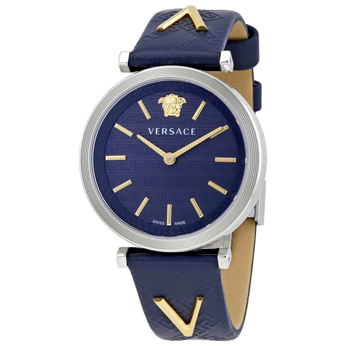  Shop Authentic Versace V-Twist Quartz Blue Dial Blue Leather Strap Watch for Women - VELS00119 - Luxxuri