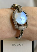  Shop Authentic Gucci Horsebit Collection Diamonds Mother of Pearl Dial Silver Steel Strap Watch For Women - YA139505 - Luxxuri