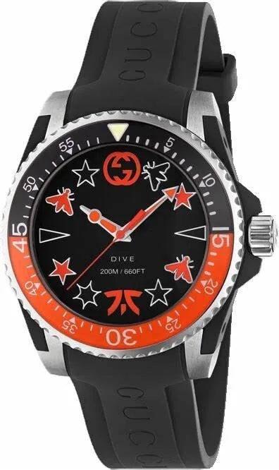  Shop Authentic Gucci Dive Limited Edition Black Dial Black Rubber Strap Unisex Watch - YA136333 - Luxxuri