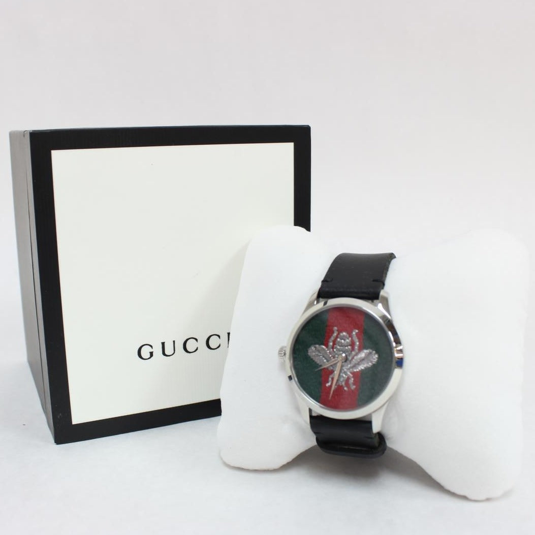  Shop Authentic Gucci G Timeless Quartz Green & Red Dial Black Leather Strap Watch For Men - YA1264149 - Luxxuri