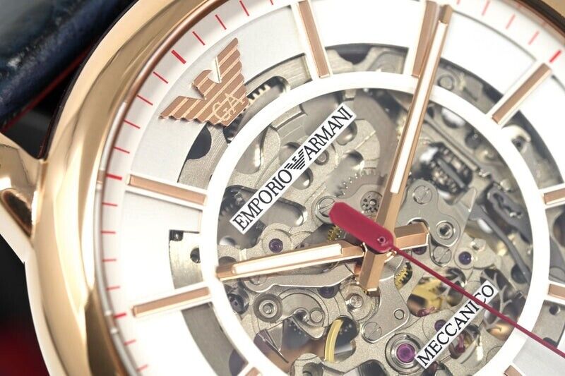  Shop Authentic Emporio Armani Meccanico Silver Dial Blue Leather Strap Watch For Men - AR60009 - Luxxuri