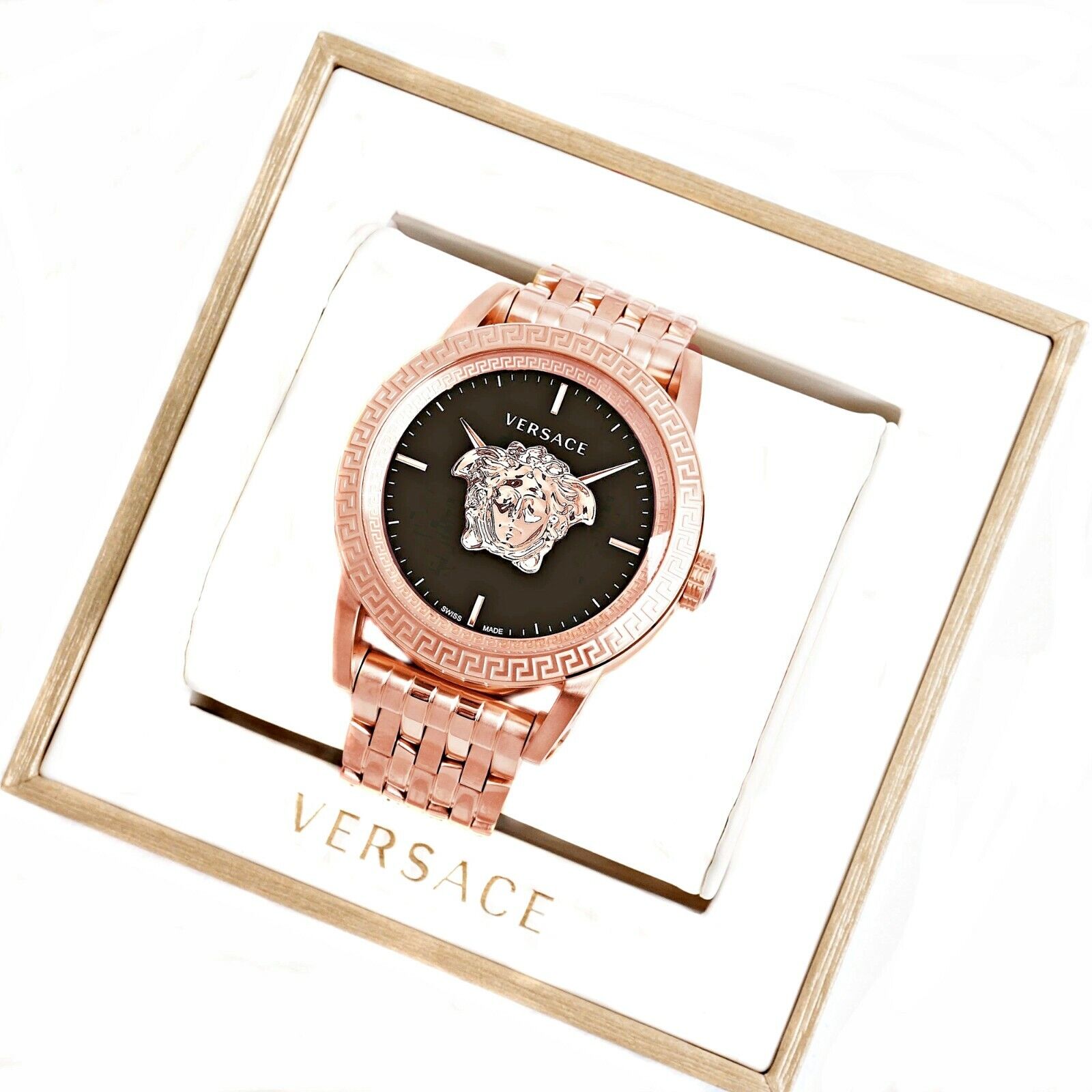  Shop Authentic Versace Palazzo Empire Black Dial Rose Gold Steel Strap Watch for Men - VERD00718 - Luxxuri