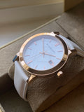  Shop Authentic Burberry The City White Dial White Leather Strap Watch for Women - BU9012 - Luxxuri