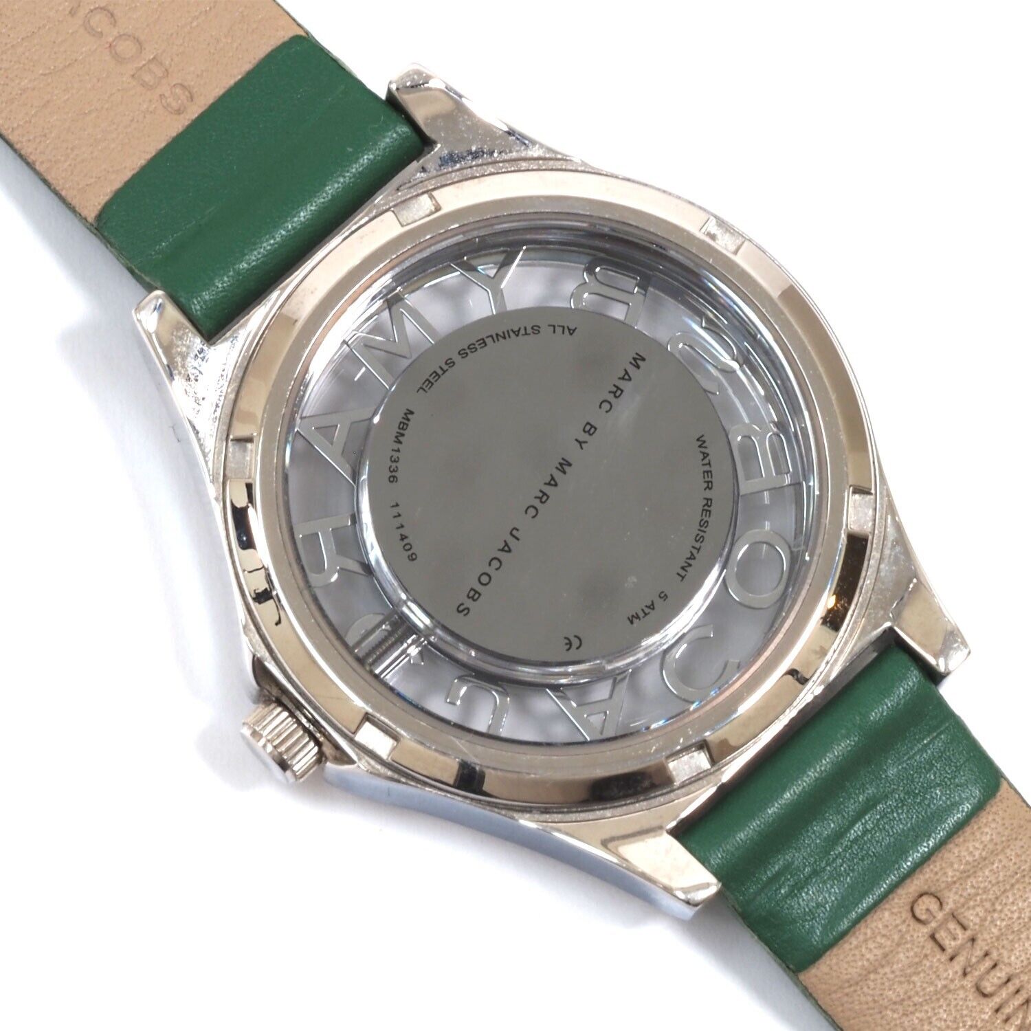 Marc Jacobs Henry Skeleton Green Dial Green Leather Strap Watch for Women - MBM1336