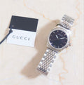  Shop Authentic Gucci G Timeless Diamonds Mother of Pearl Black Dial Silver Mesh Bracelet Watch For Women - YA126507 - Luxxuri