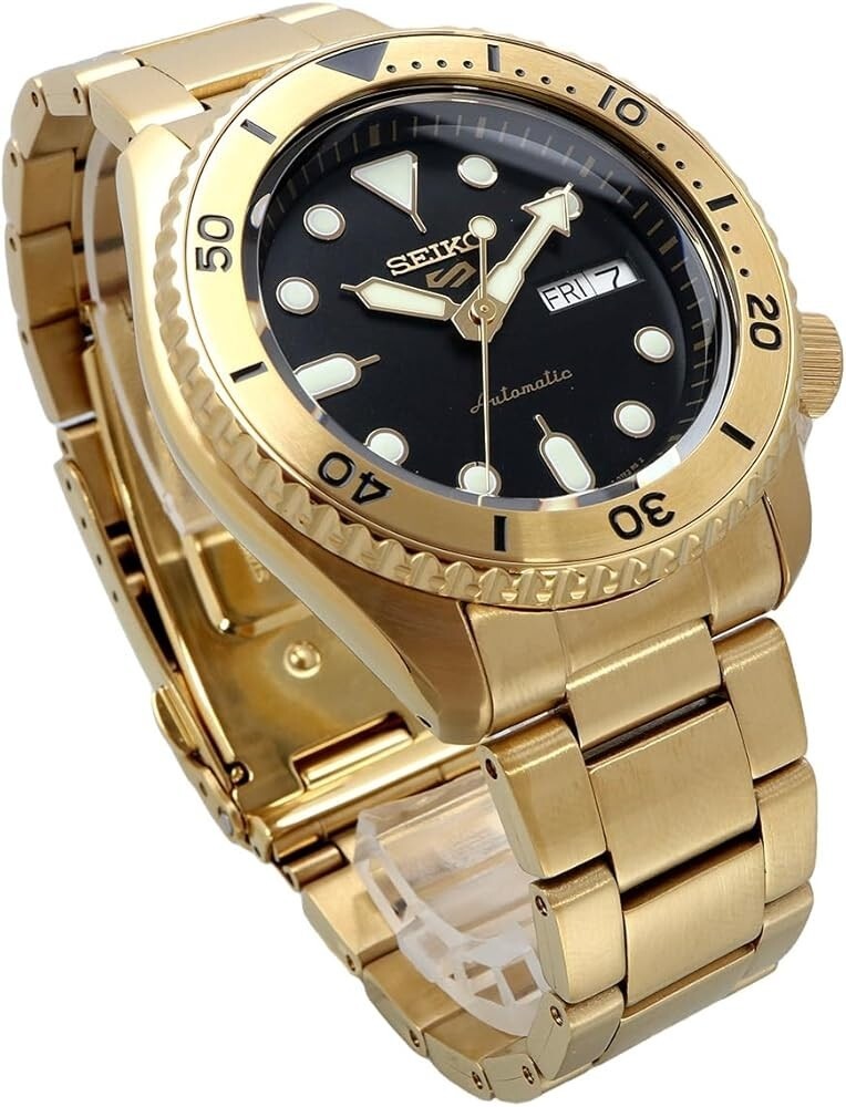  Shop Authentic Seiko 5 Sports Automatic Black Dial Gold Steel Strap Watch For Men - SRPK18 - Luxxuri