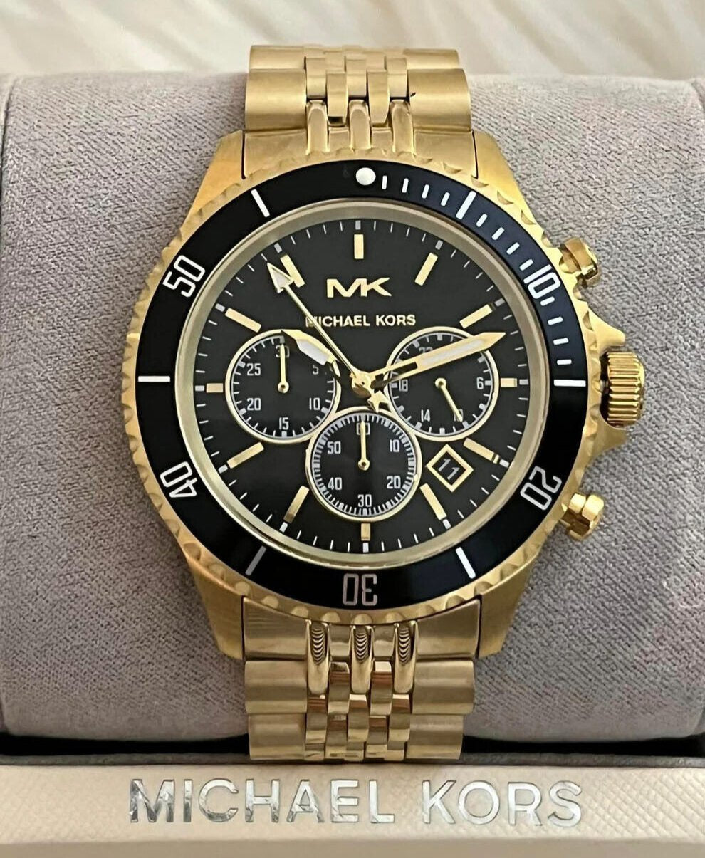  Shop Authentic Michael Kors Bayville Chronograph Black Dial Gold Steel Strap Watch For Men - MK8726 - Luxxuri