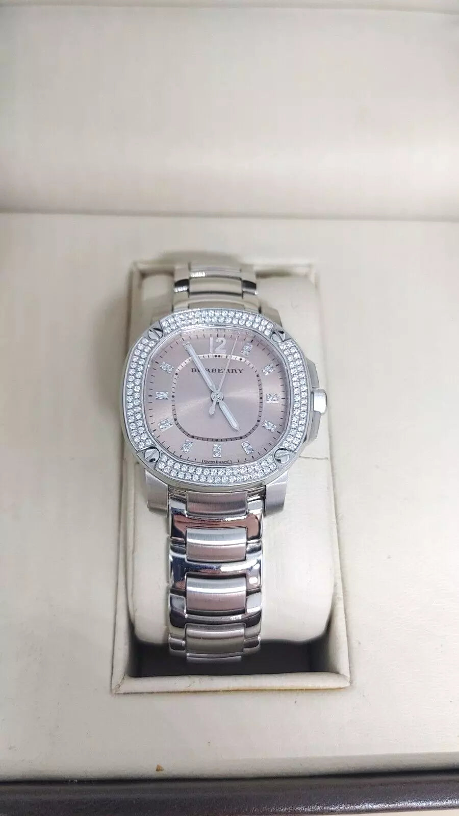  Shop Authentic Burberry The Britain Diamonds Brown Dial Silver Steel Strap Watch for Women - BBY1803 - Luxxuri