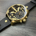 Shop Authentic Diesel Mr Daddy Black & Gold Dial Black Leather Strap Watch For Men - DZ7371 - Luxxuri