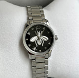  Shop Authentic Gucci G Timeless Quartz Diamonds Black Dial Silver Steel Strap Watch For Women - YA1265024 - Luxxuri