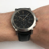  Shop Authentic Burberry The City Chronograph Black Dial Black Leather Strap Watch for Men - BU9356 - Luxxuri