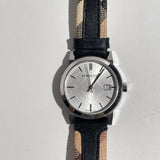  Shop Authentic Burberry The City White Dial Black Haymarket Leather Strap Watch for Women - BU9150 - Luxxuri