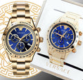  Shop Authentic Versace Classic Chronograph Quartz Blue Dial Gold Steel Strap Watch For Men - VEV700619 - Luxxuri