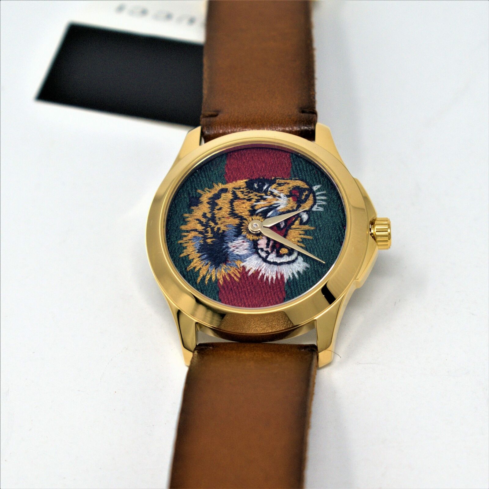  Shop Authentic Gucci Le Marche Des Merveilles Red & Green Dial Brown Leather Strap Unisex Watch - YA126497 - Luxxuri