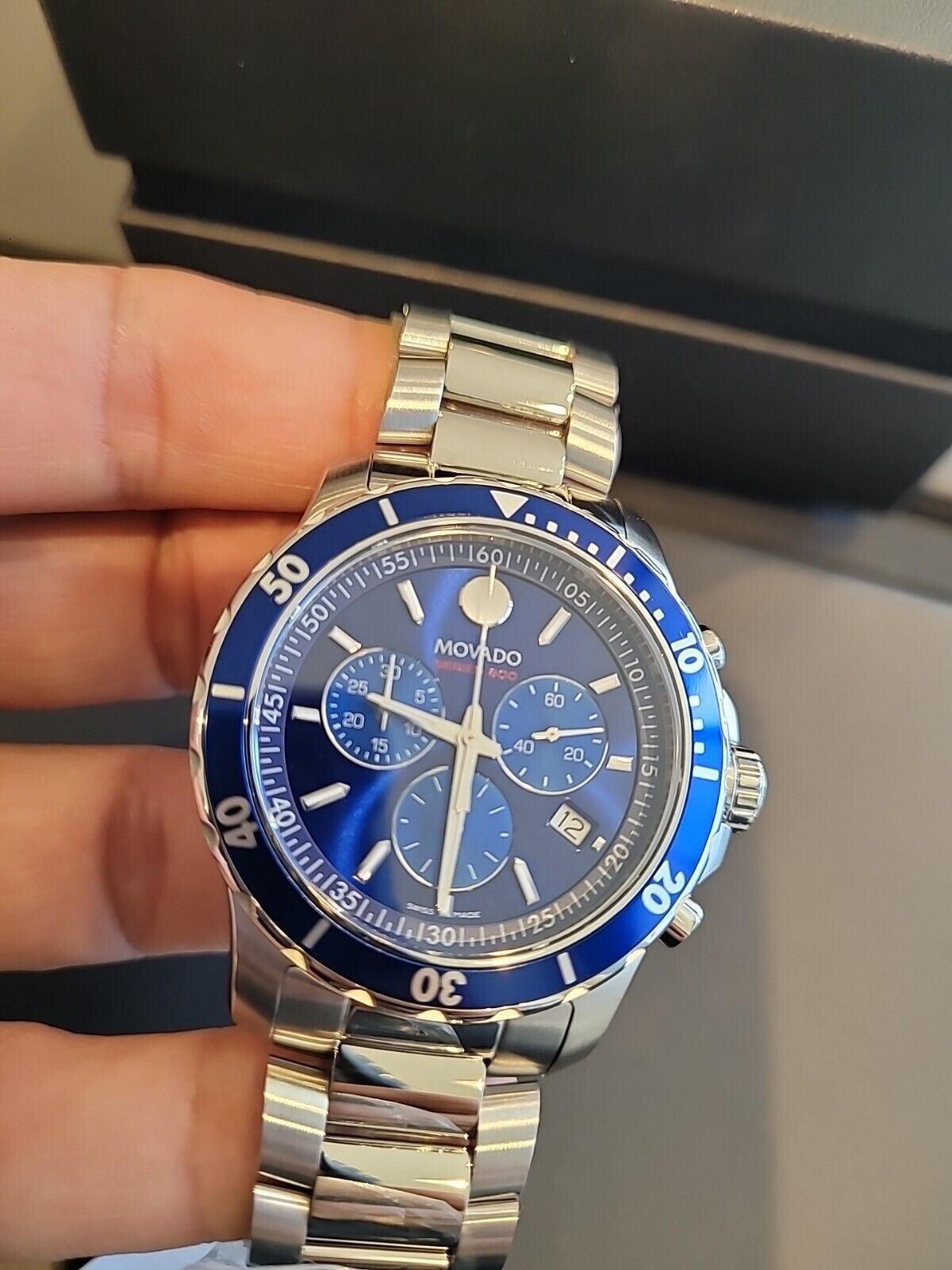  Shop Authentic Movado Series 800 Chronograph Blue Dial Silver Steel Strap Watch For Men - 2600141 - Luxxuri