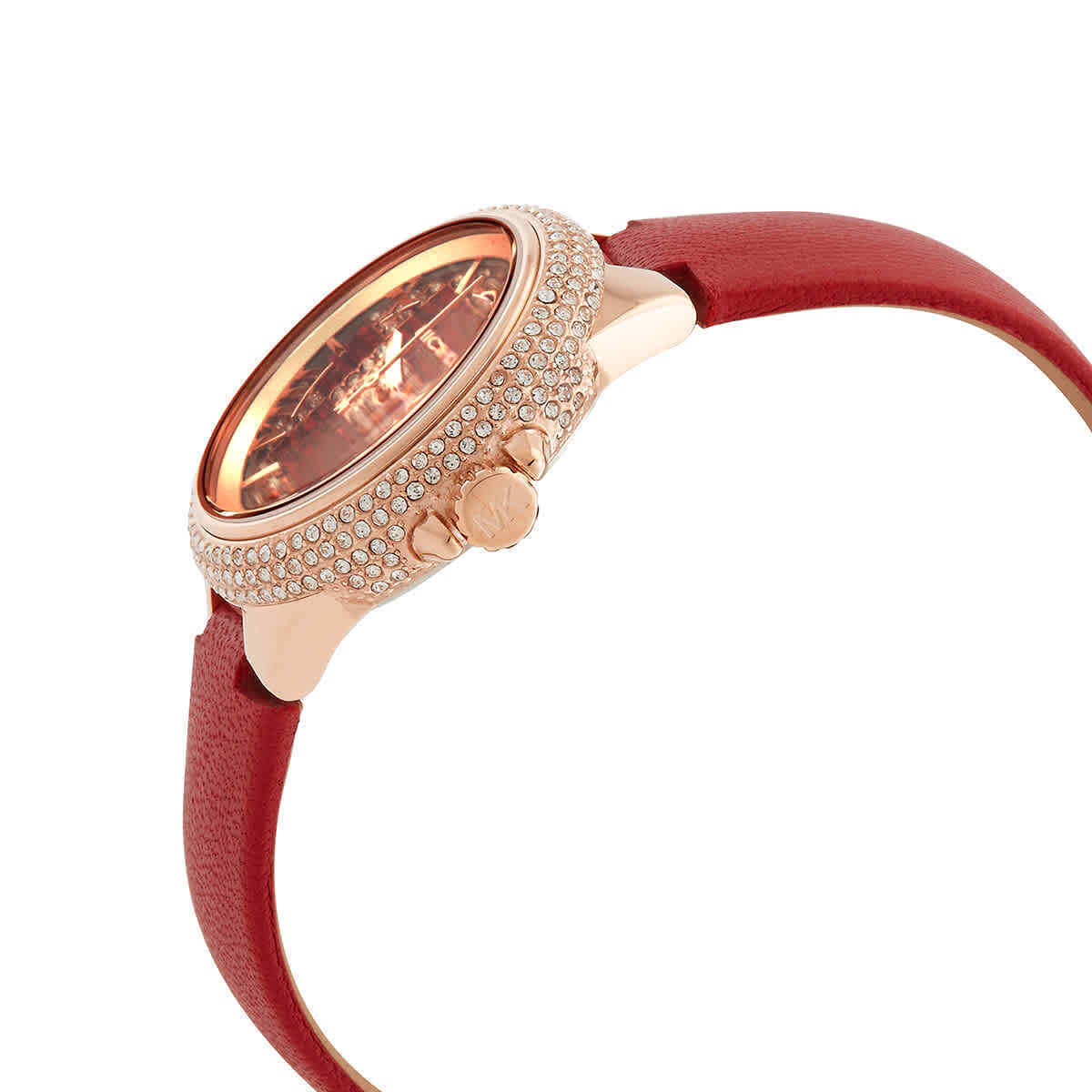  Shop Authentic Michael Kors Camille Three Hand Crystals Rose Gold Dial Red Leather Strap Watch For Women - MK4701 - Luxxuri