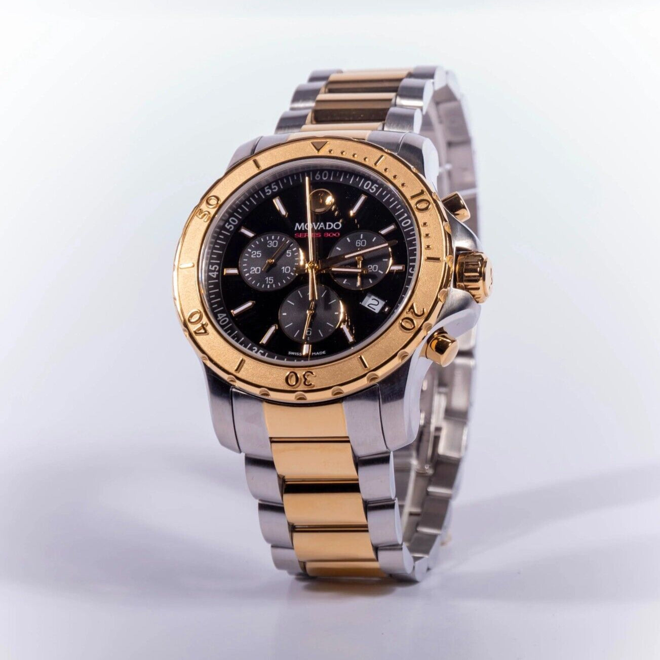  Shop Authentic Movado Series 800 Chronograph Black Dial Two Tone Steel Strap Watch For Men - 2600138 - Luxxuri