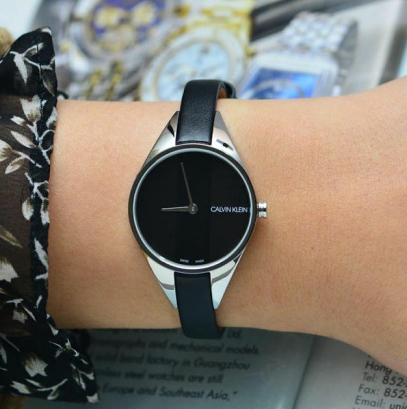  Shop Authentic Calvin Klein Rebel Black Grey Dial Black Leather Strap Watch for Women - K8P231C1 - Luxxuri
