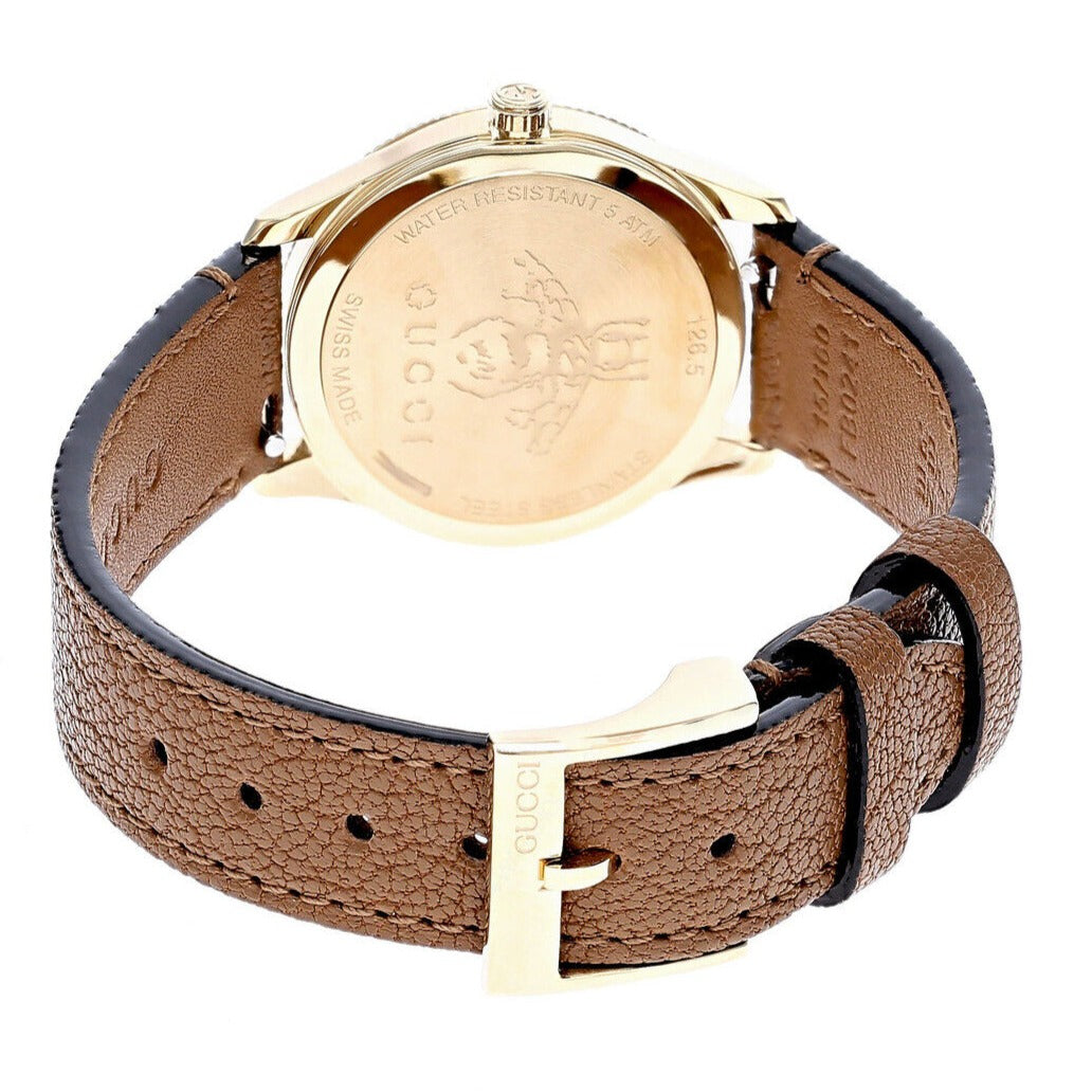  Shop Authentic Gucci G Timeless Quartz Silver Dial Brown Leather Strap Watch For Women - YA1265022 - Luxxuri