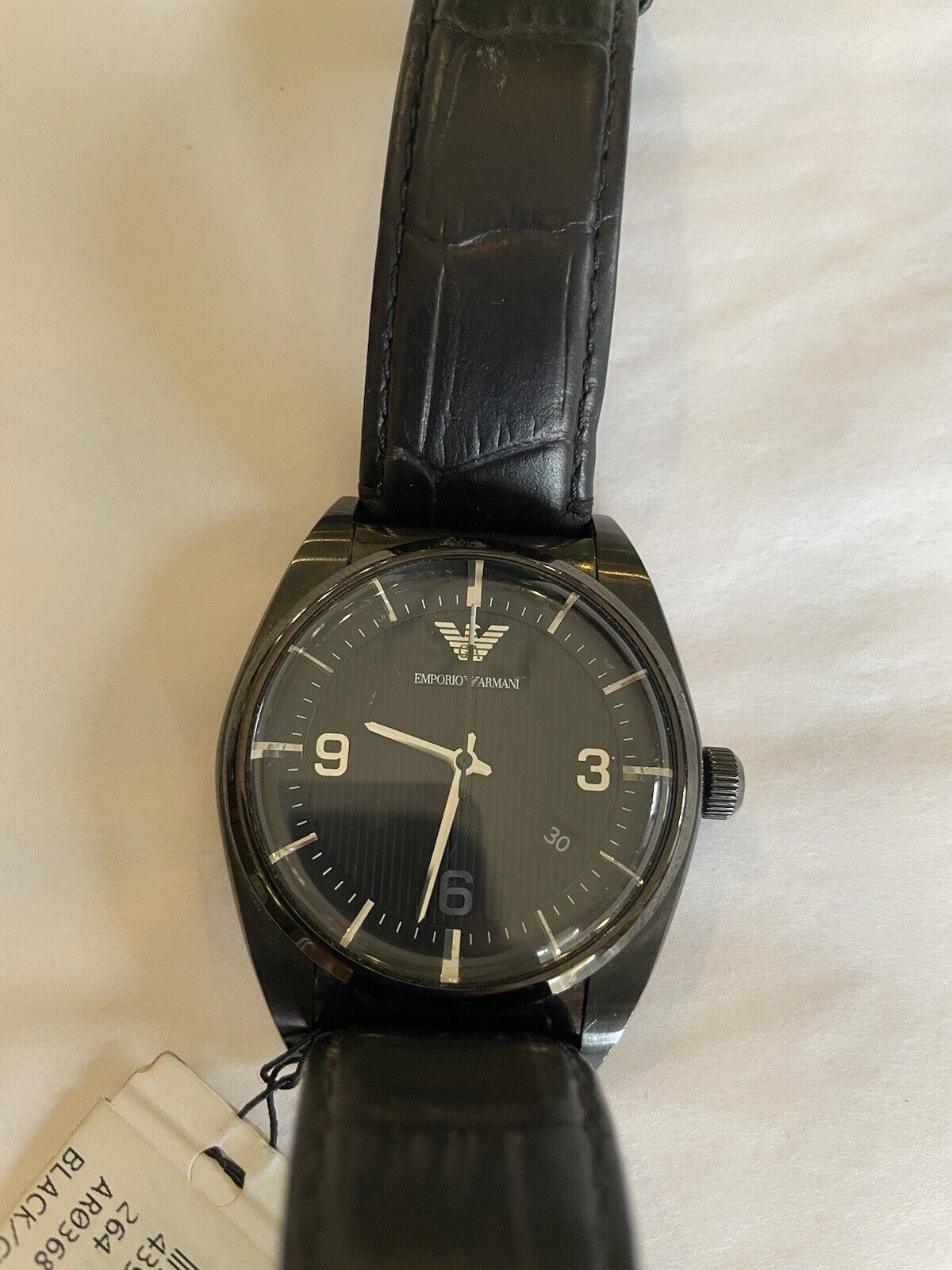  Shop Authentic Emporio Armani Franco Black Dial Black Leather Strap Watch For Men - AR0368 - Luxxuri