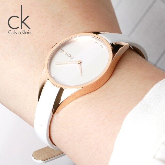  Shop Authentic Calvin Klein Rebel White Grey Dial White Leather Strap Watch for Women - K8P236L6 - Luxxuri