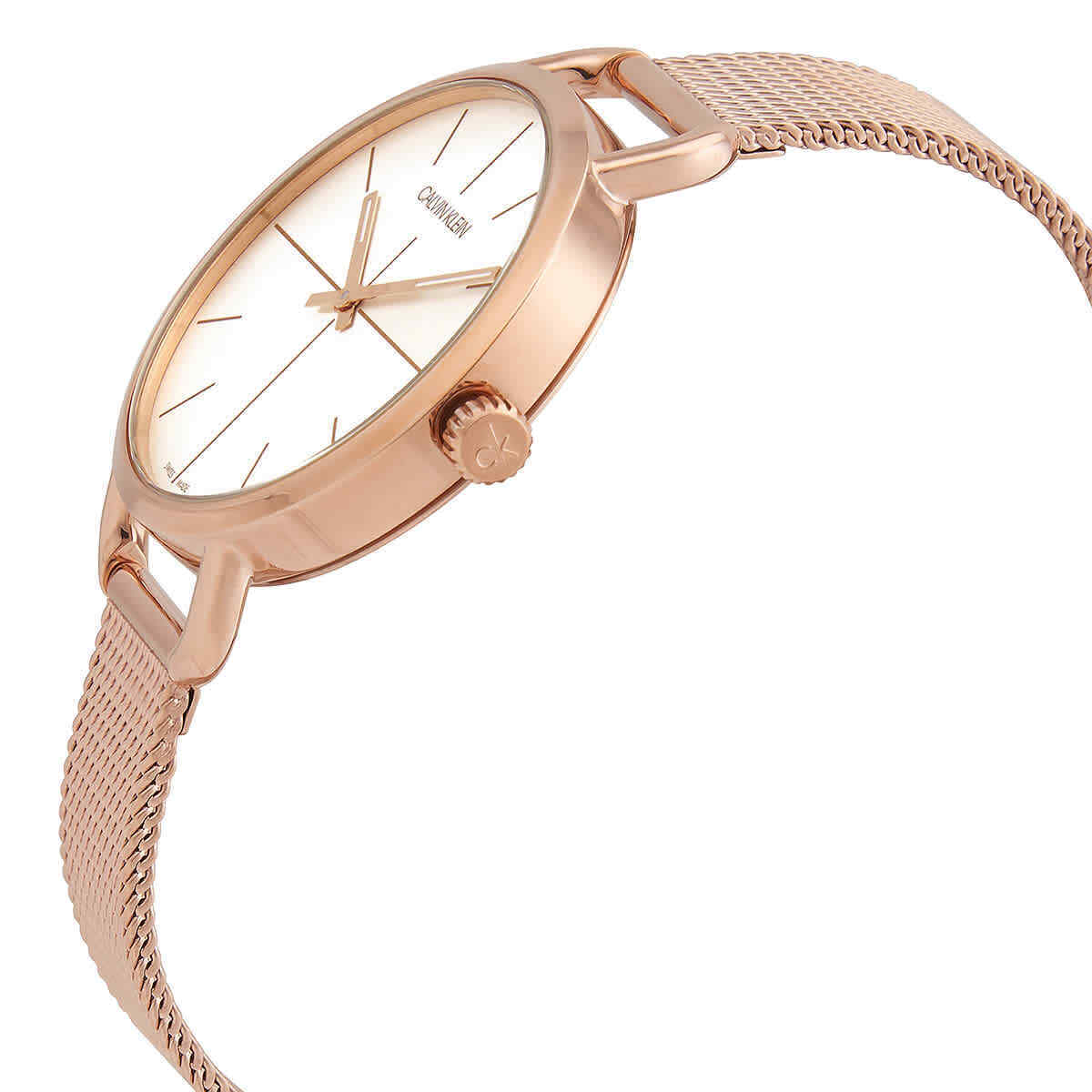  Shop Authentic Calvin Klein Even White Dial Rose Gold Mesh Bracelet Watch for Women - K7B23626 - Luxxuri