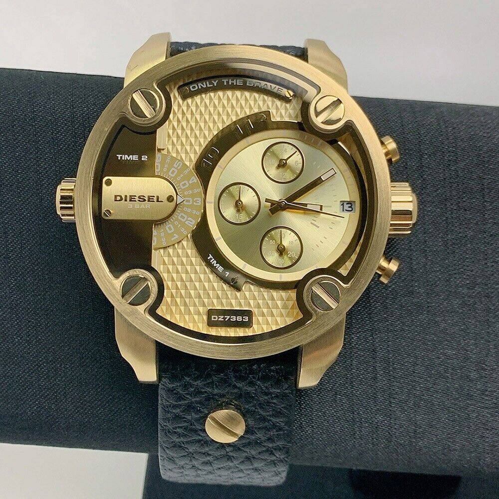  Shop Authentic Diesel Mr Daddy Gold Dial Black Leather Strap Watch For Men - DZ7363 - Luxxuri