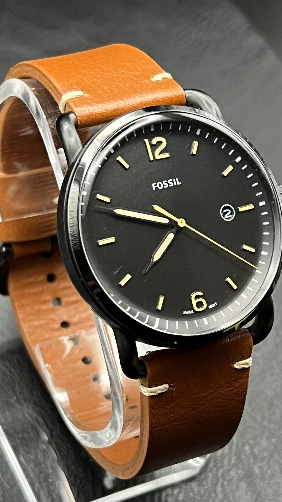Fossil Commuter Three Hand Date Black Dial Brown Leather Strap Watch for Men - FS5276