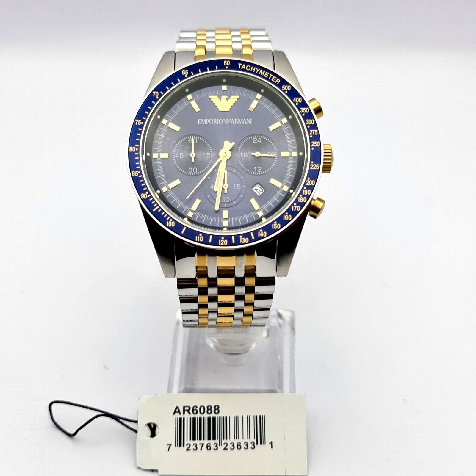  Shop Authentic Emporio Armani Tazio Chronograph Blue Dial Two Tone Stainless Steel Watch For Men - AR6088 - Luxxuri