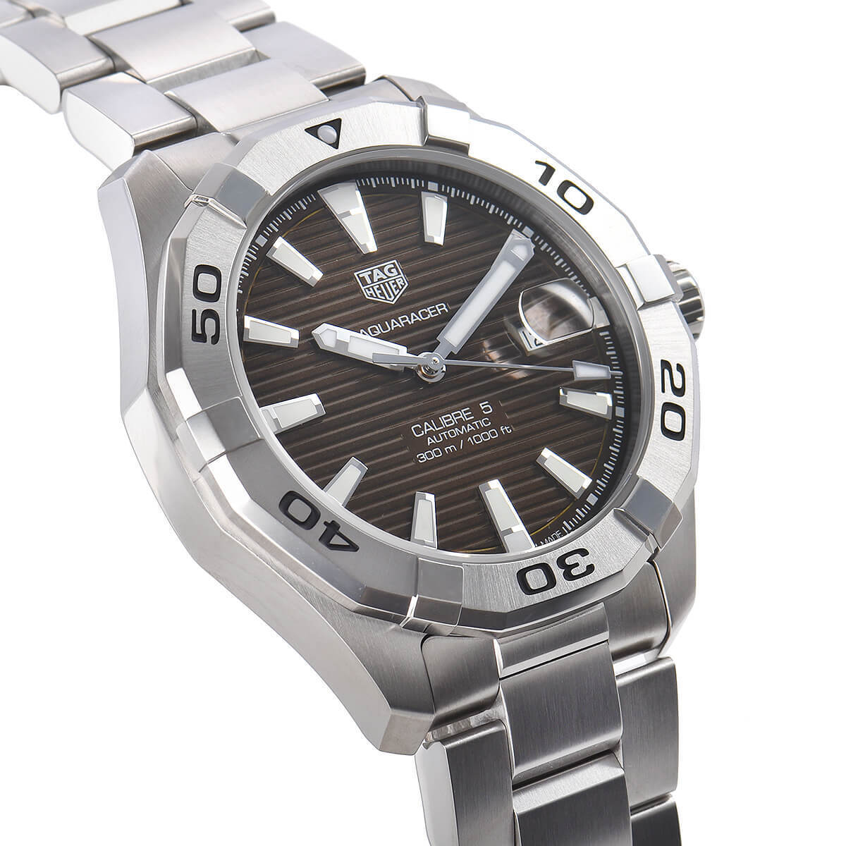 Tag Heuer Aquaracer Calibre 5 Automatic Sunray Brown Dial Silver Steel Strap Watch for Men - WAY2018.BA0927